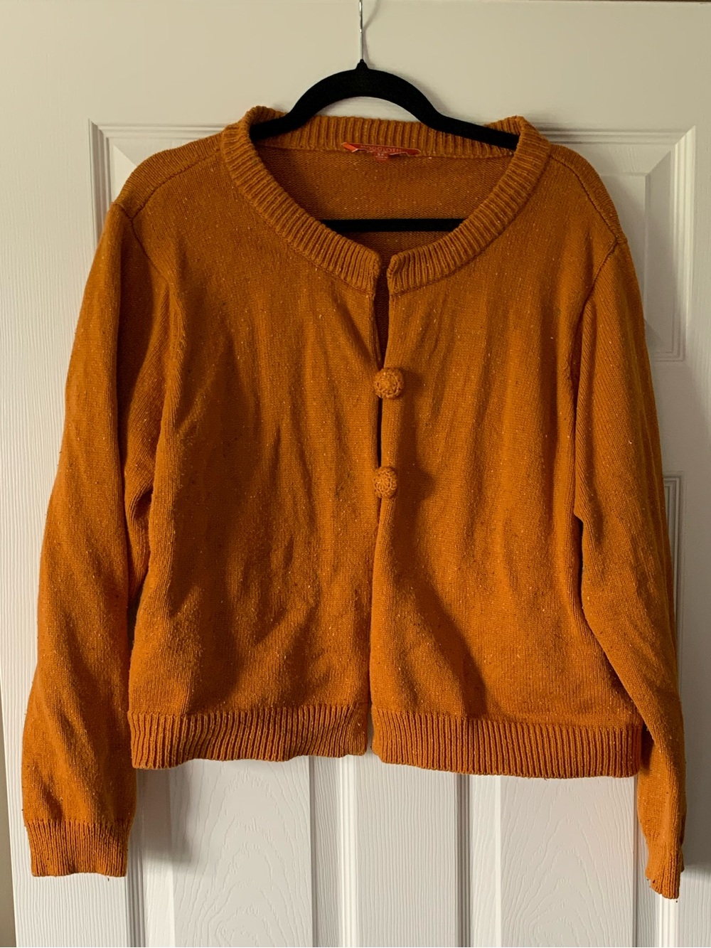 Modcloth Pom-Button Crewneck Cardigan in Burnt Orange